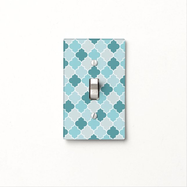 Blue Moroccan Trellis, Latticework, Quatrefoil Light Switch Cover (In Situ)