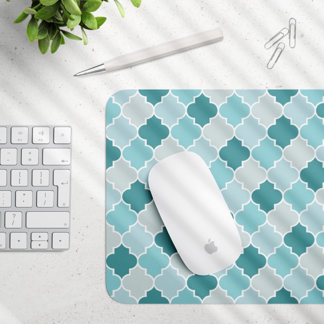 Blue Moroccan Trellis, Latticework, Quatrefoil Mouse Pad (Creator Uploaded)