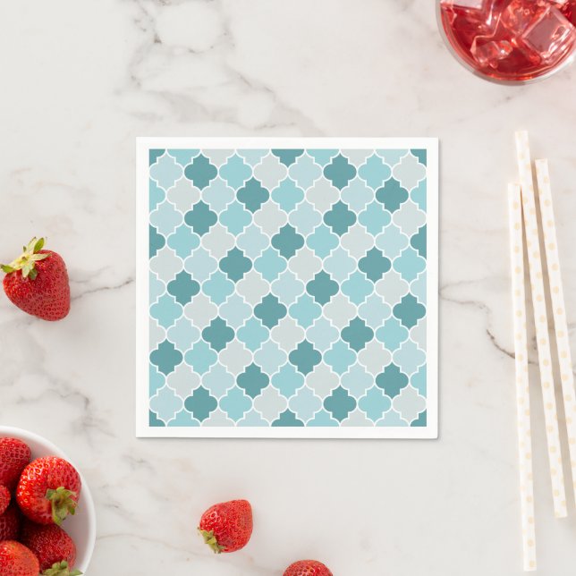 Blue Moroccan Trellis, Latticework, Quatrefoil Napkins (Insitu)