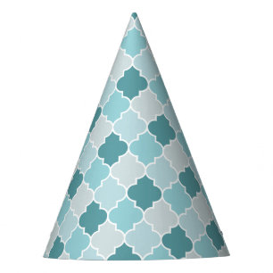 Blue Moroccan Trellis, Latticework, Quatrefoil Party Hat