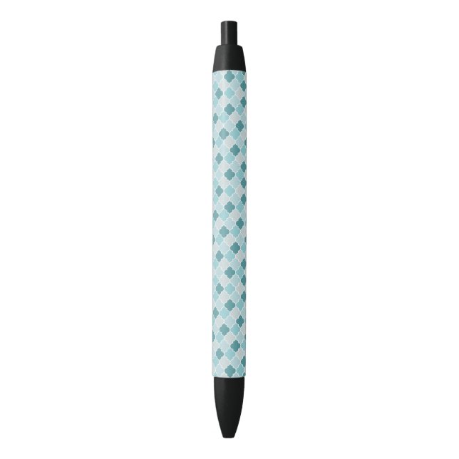 Blue Moroccan Trellis, Latticework, Quatrefoil Pen (Front Vertical)