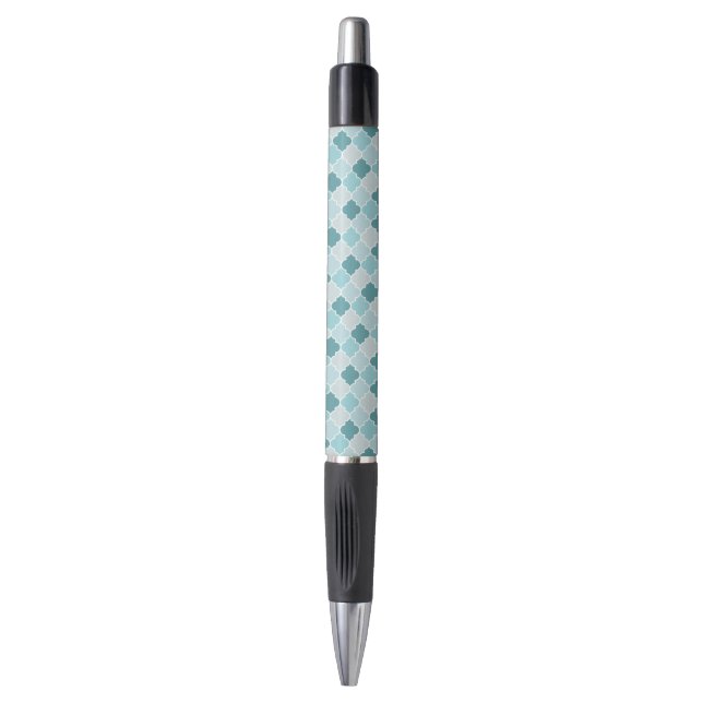Blue Moroccan Trellis, Latticework, Quatrefoil Pen (Front Vertical)