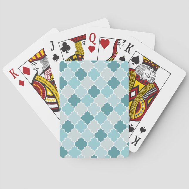 Blue Moroccan Trellis, Latticework, Quatrefoil Poker Cards (Back)