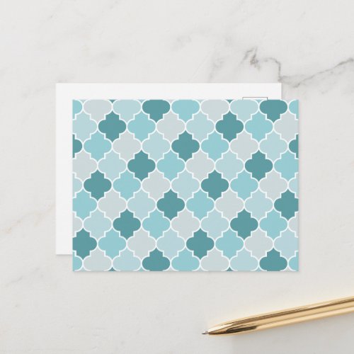 Blue Moroccan Trellis Latticework Quatrefoil Postcard