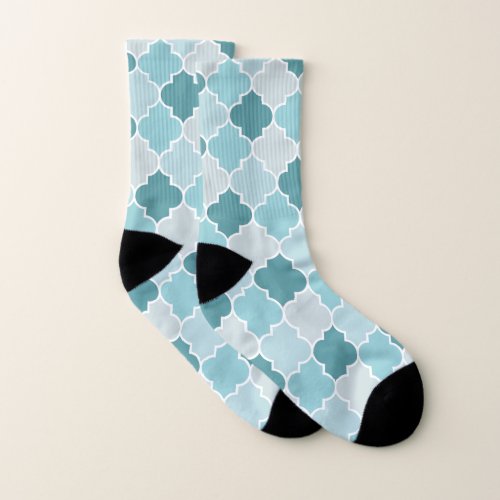 Blue Moroccan Trellis Latticework Quatrefoil Socks