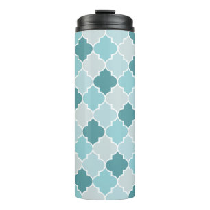 Blue Moroccan Trellis, Latticework, Quatrefoil Thermal Tumbler