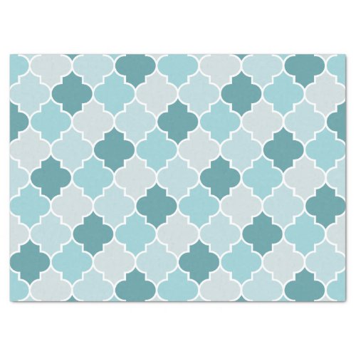 Blue Moroccan Trellis Latticework Quatrefoil Tissue Paper