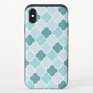 Blue Moroccan Trellis, Latticework, Quatrefoil iPhone X Slider Case