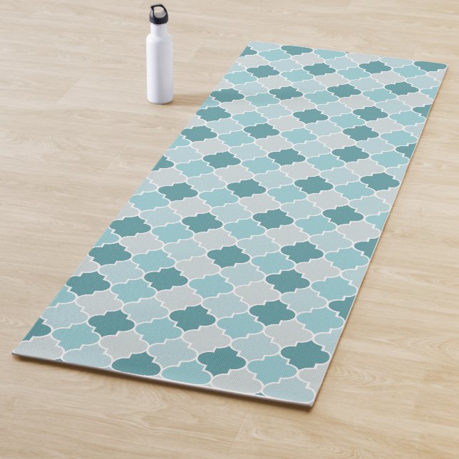 Blue Moroccan Trellis, Latticework, Quatrefoil Yoga Mat (In Situ)