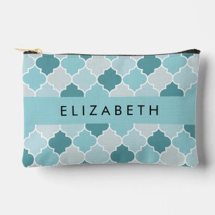Blue Moroccan Trellis, Quatrefoil, Your Name Accessory Pouch