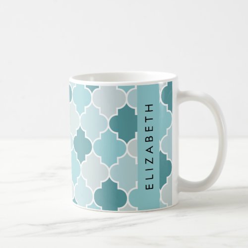 Blue Moroccan Trellis Quatrefoil Your Name Coffee Mug