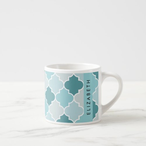 Blue Moroccan Trellis Quatrefoil Your Name Espresso Cup