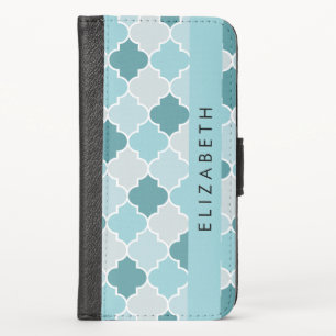 Blue Moroccan Trellis, Quatrefoil, Your Name iPhone X Wallet Case