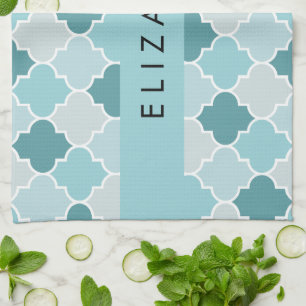 Blue Moroccan Trellis, Quatrefoil, Your Name Kitchen Towel