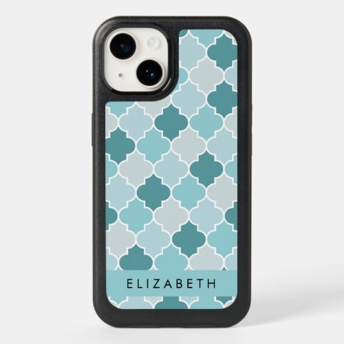 Blue Moroccan Trellis Quatrefoil Your Name OtterBox iPhone 14 Case