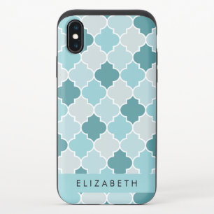 Blue Moroccan Trellis, Quatrefoil, Your Name iPhone X Slider Case
