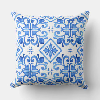 Blue Moroccan Zellige Pattern Throw Pillow