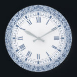 Blue Morocco Elegant Casbah Damask Large Clock<br><div class="desc">Elegant damask pattern inspired by Moroccan blue and whites.</div>