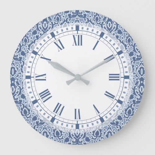 Blue Morocco Elegant Casbah Damask Large Clock