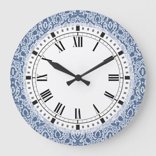 Blue Morocco Elegant Casbah Damask Large Clock