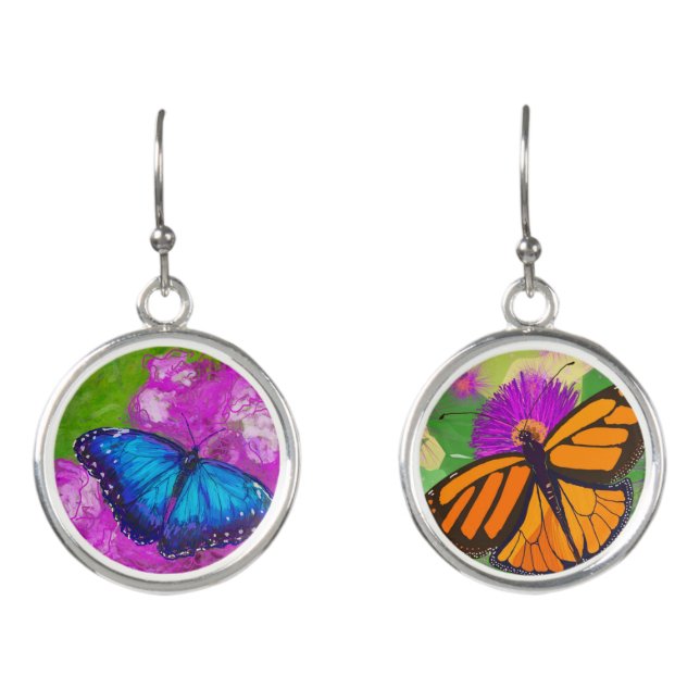Blue Morpho and Monarch Butterfly Earrings (Front)