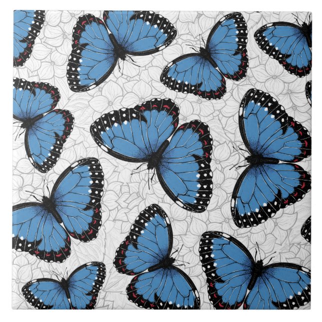 Blue morpho butterflies ceramic tile (Front)