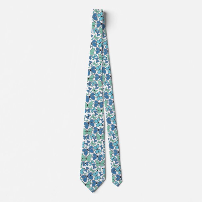 Blue Morpho Butterflies Pattern Neck Tie (Front)