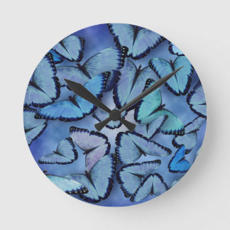 Blue Morpho Butterflies Round Clock