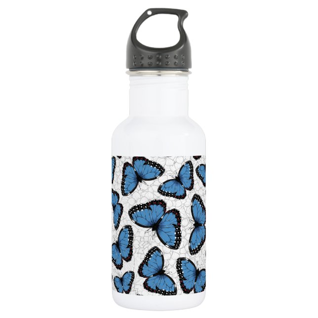 Blue morpho butterflies stainless steel water bottle (Front)