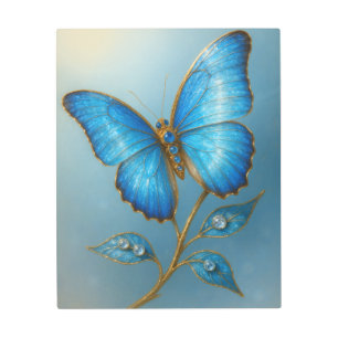 Blue Morpho Butterfly Art Gold Sapphire Art Print