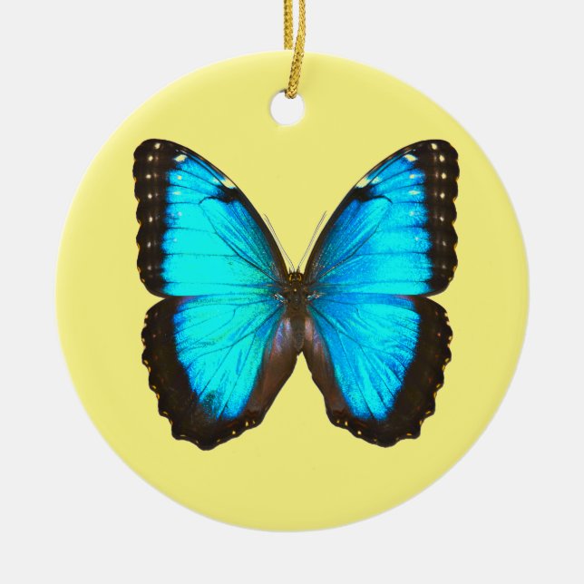 Blue Morpho Butterfly Ceramic Ornament (Front)