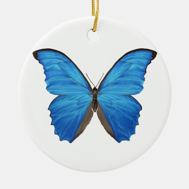Blue Morpho Butterfly Ceramic Ornament (Front)