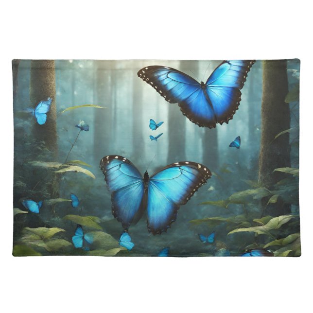 Blue Morpho Butterfly Cloth Placemat (Front)