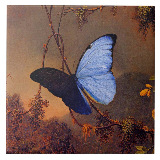 Blue Morpho Butterfly, fine art, Ceramic Tile (Front)