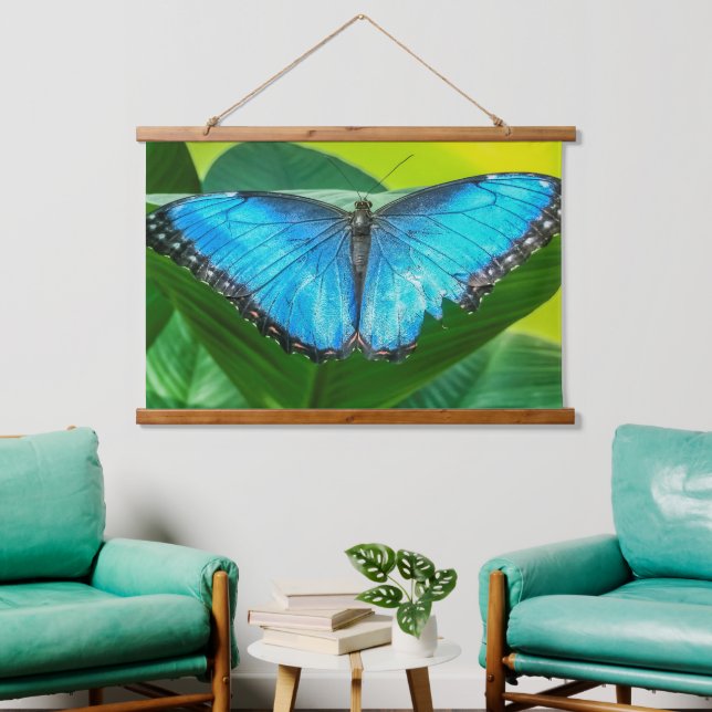 Blue Morpho Butterfly Floral Nature Art Hanging Tapestry (Living Room)
