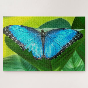 Blue Morpho Butterfly Floral Nature Art Jigsaw Puzzle