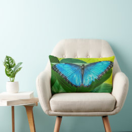 Blue Morpho Butterfly Floral Nature Art Lumbar Pillow