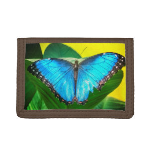 Blue Morpho Butterfly Floral Nature Art Trifold Wallet