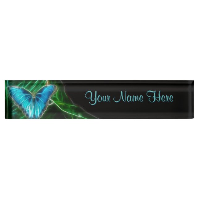 Blue Morpho Butterfly Fractal Desk Name Plate (Front)