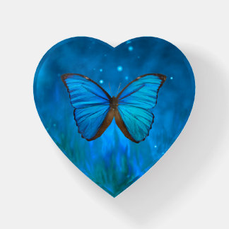 Blue Morpho Butterfly Heart Paperweight