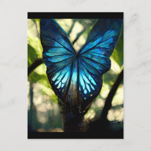 Blue morpho butterfly in the forest postcard