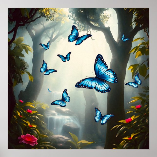 Blue Morpho Butterfly in the Rainforest Poster (Front)