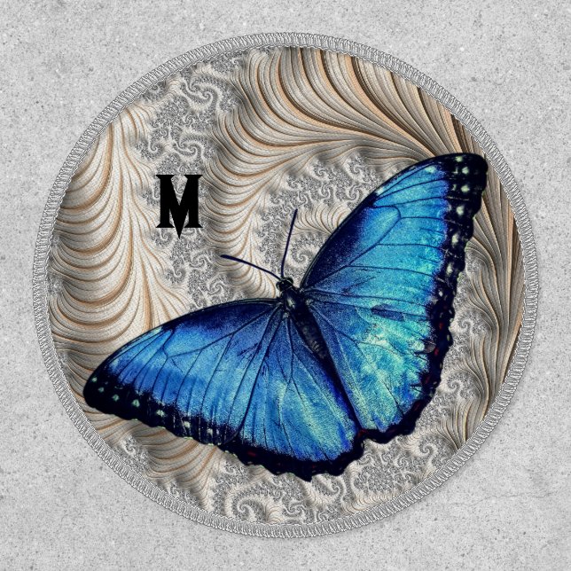 Blue Morpho Butterfly Monogram Name Letter Patch (Front)