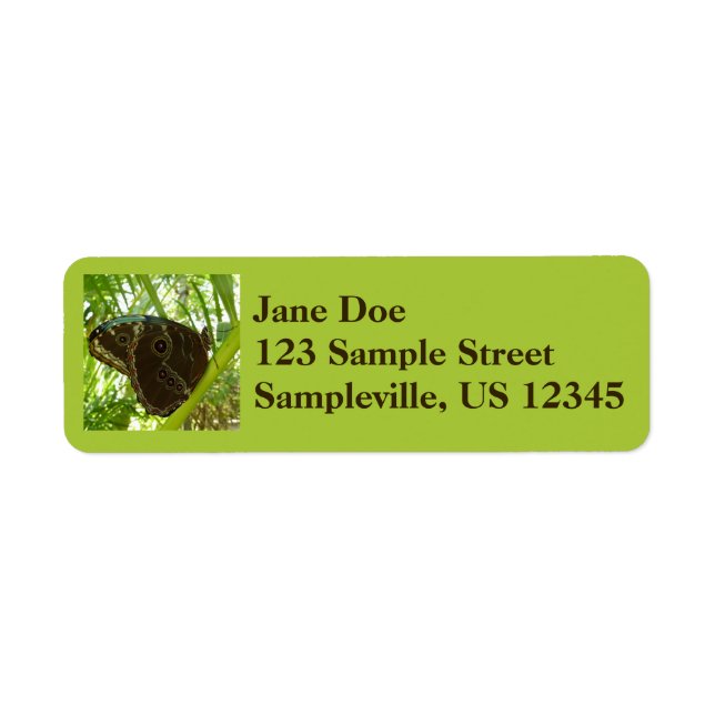 Blue Morpho Butterfly Nature Photography Label (Front)