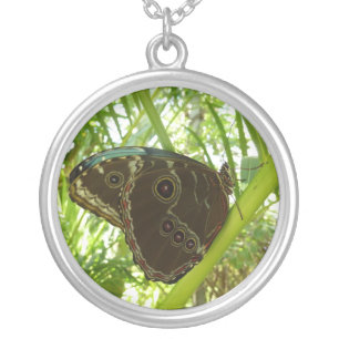 Blue Morpho Butterfly Nature Photography Silver Plated Necklace