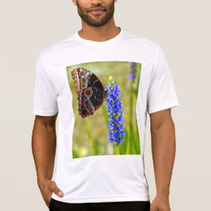 Blue morpho butterfly on a marsh orchid T-Shirt