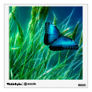 Blue Morpho Butterfly on Green Grass Wall Sticker