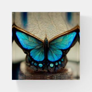 Blue morpho butterfly on jeweled pedestal paperweight