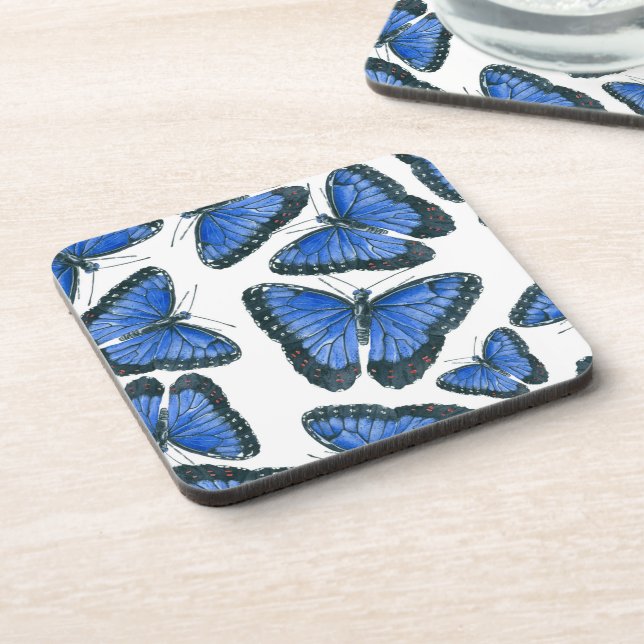 Blue morpho butterfly pattern design coaster (Left Side)
