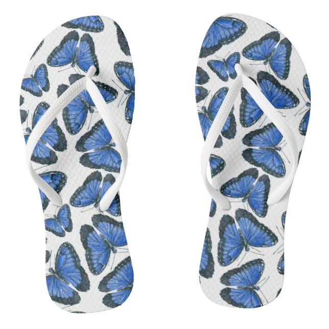 Blue morpho butterfly pattern design flip flops (Footbed)